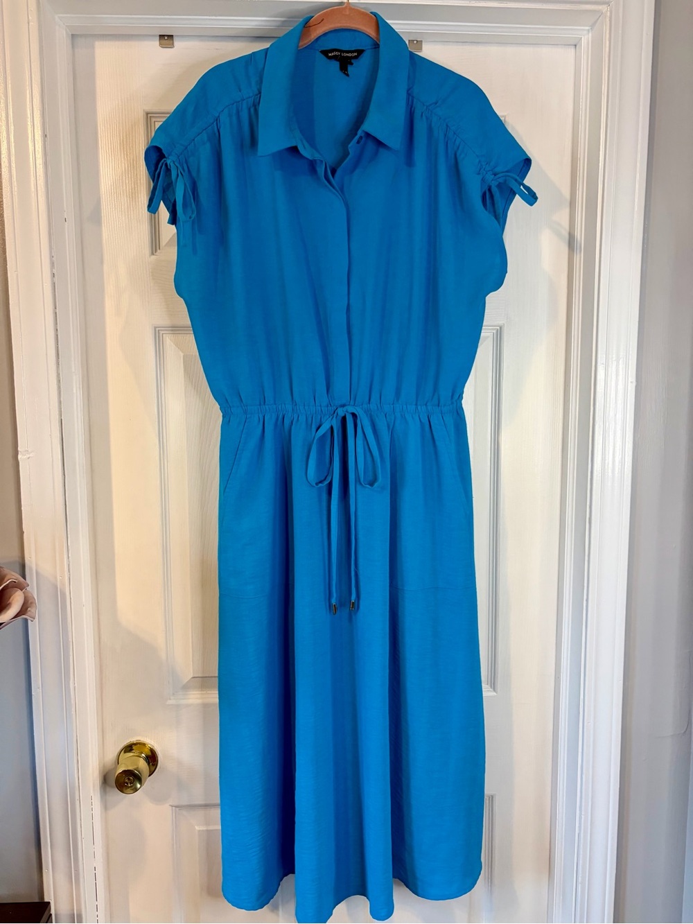 Maggy London Turquoise Tie-Waist Midi Shirt Dress